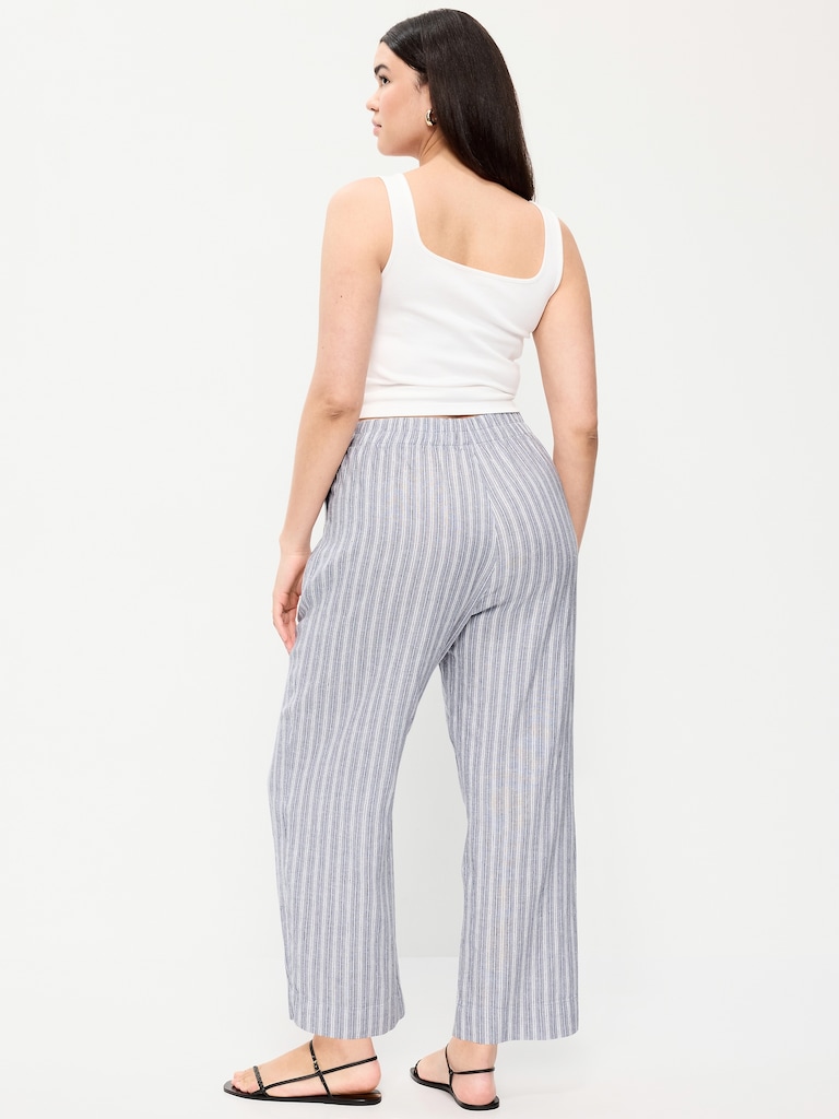 High-Waisted Linen-Blend Straight Ankle Pants
