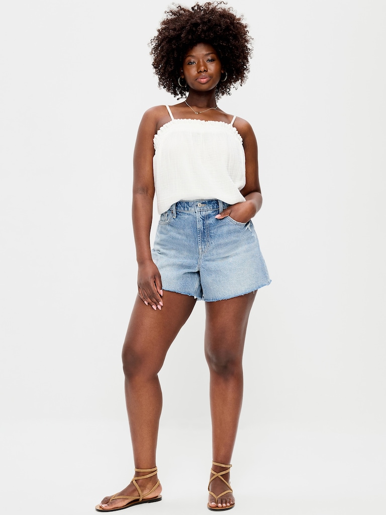 Curvy High-Waisted Baggy Jean Shorts -- 5-inch inseam