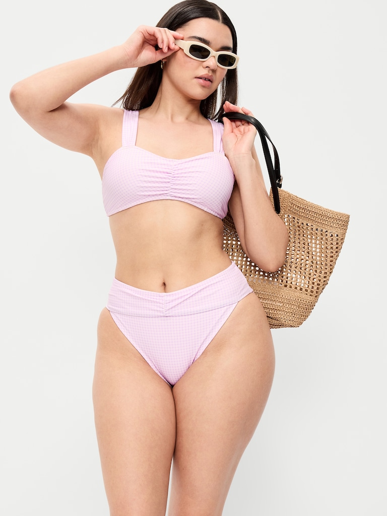 High-Waisted Cinched Bikini Swim Bottoms