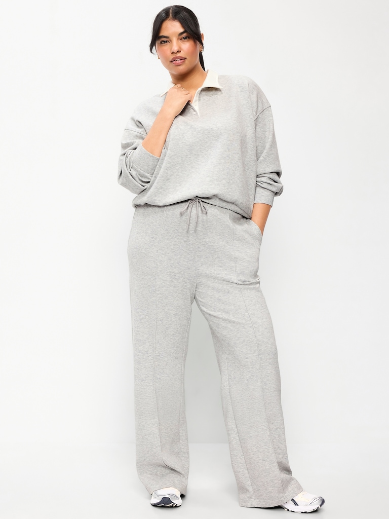 High-Waisted Dynamic Fleece Textured Wide-Leg Sweatpants