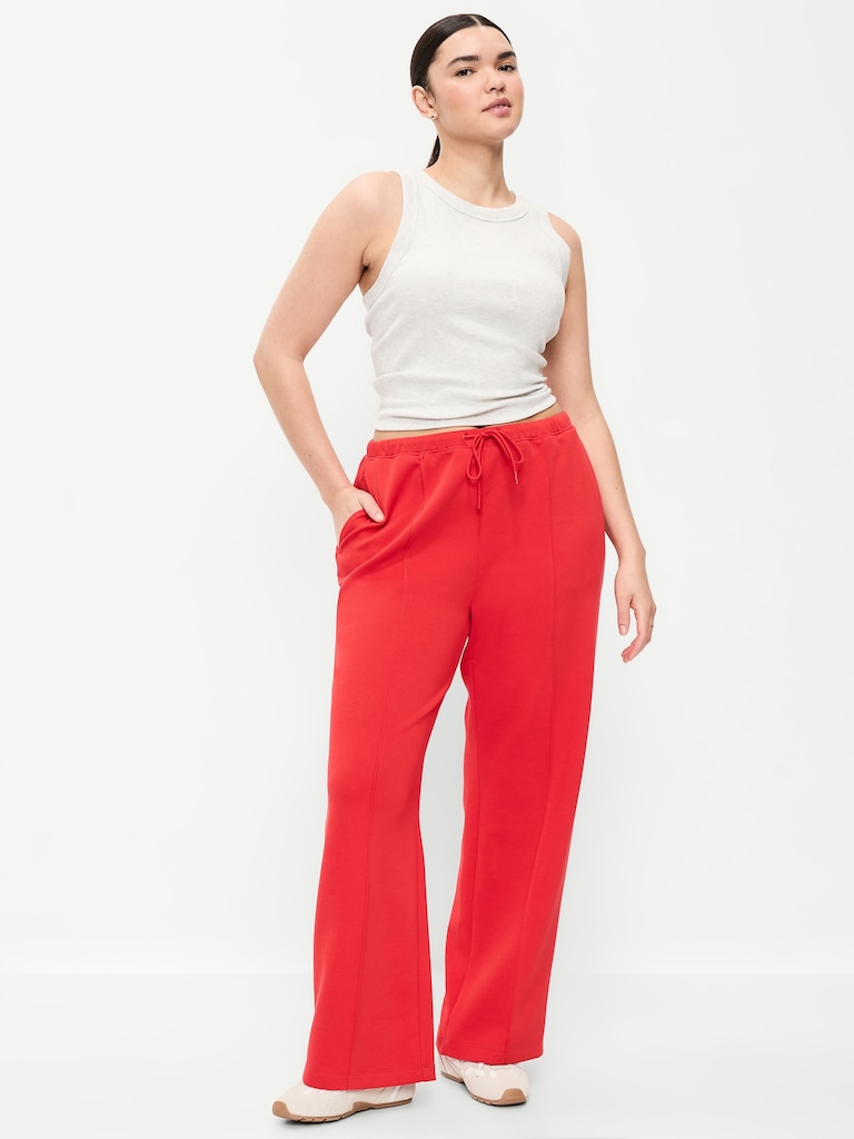 High-Waisted Dynamic Fleece Textured Wide-Leg Sweatpants