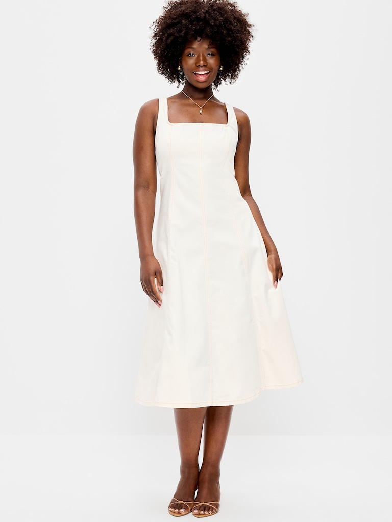 Fit & Flare Sleeveless Denim Midi Dress