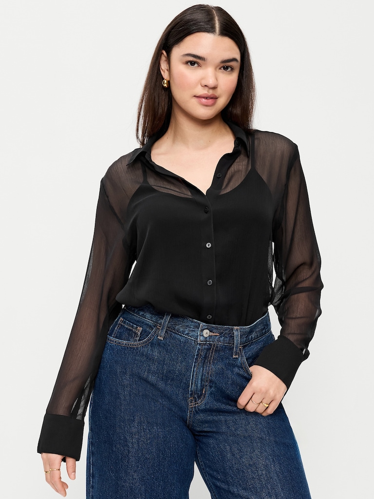 Chiffon Button-Down Shirt