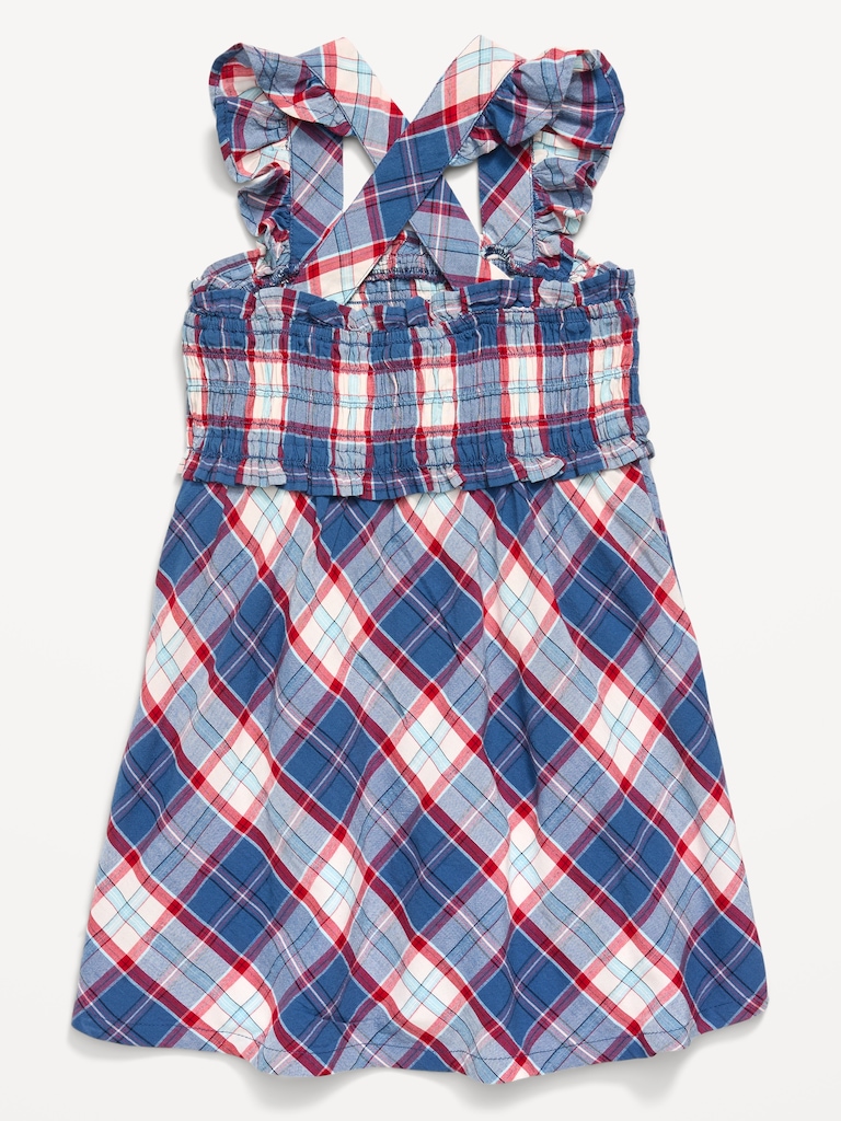 Sleeveless Plaid Smocked Dress for Toddler Girls