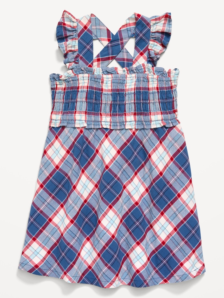 Sleeveless Plaid Smocked Dress for Toddler Girls