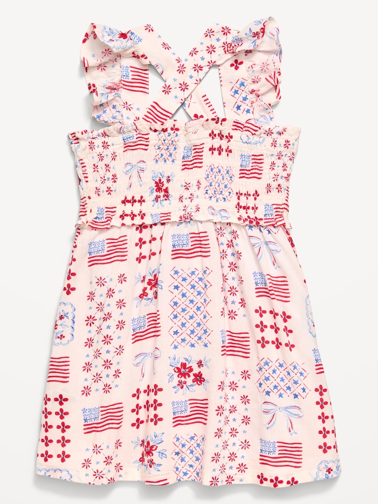 Printed Sleeveless Smocked Dress for Toddler Girls
