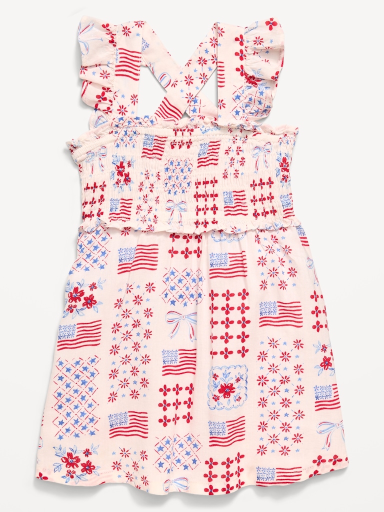 Printed Sleeveless Smocked Dress for Toddler Girls