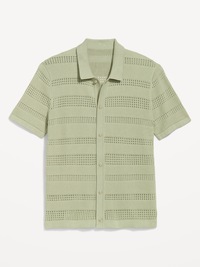 Short-Sleeve Open-Knit Sweater Shirt