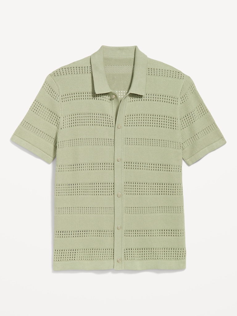Short-Sleeve Open-Knit Sweater Shirt