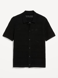 Short-Sleeve Open-Knit Sweater Shirt
