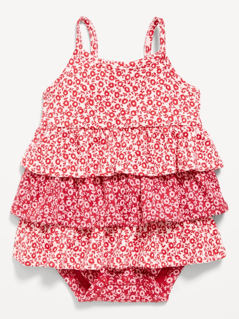 Printed Ribbed Tiered Bodysuit Dress for Baby