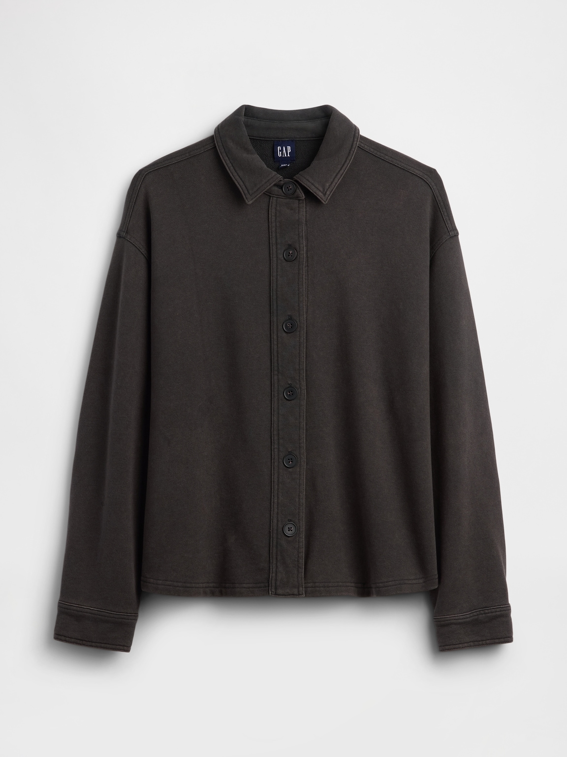 French Terry Oversized Button-Front Shirt
