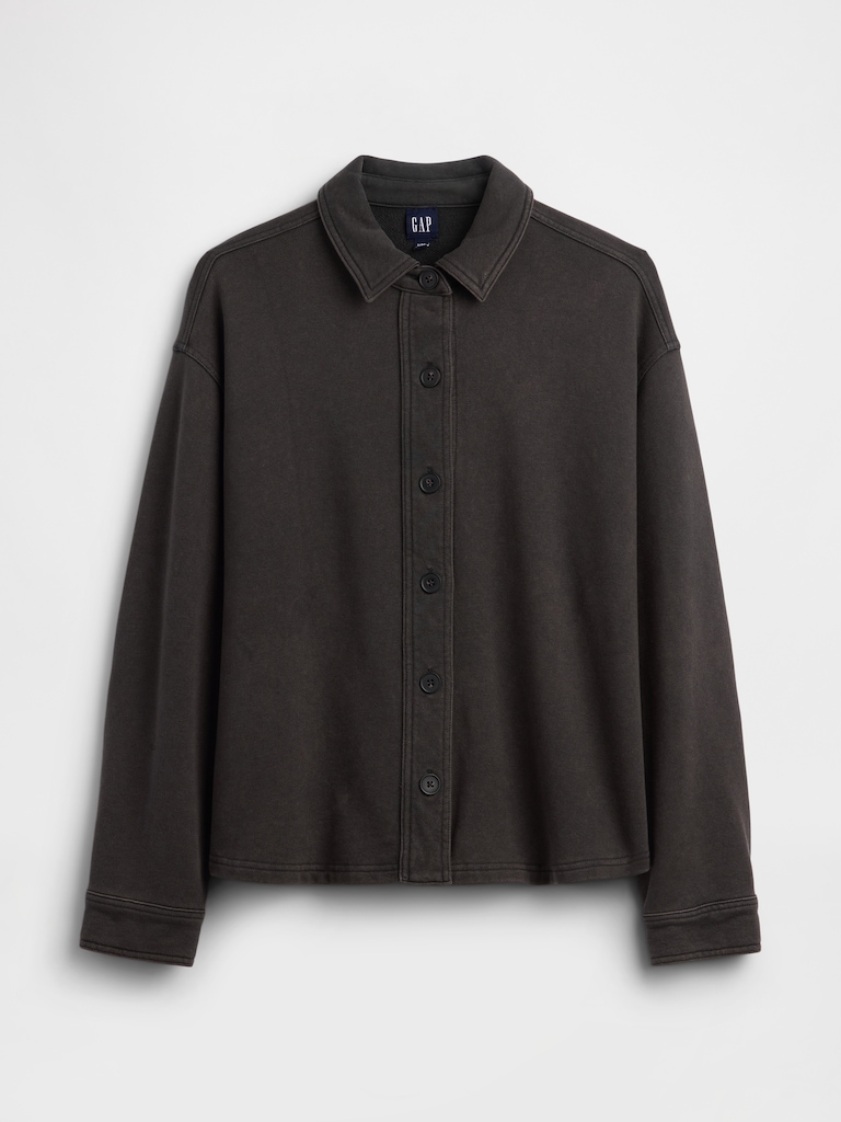 French Terry Oversized Button-Front Shirt