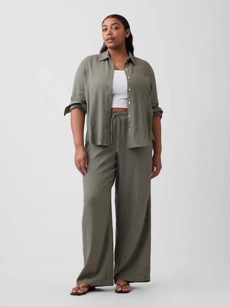 Relaxed Linen-Blend Wide-Leg Pants
