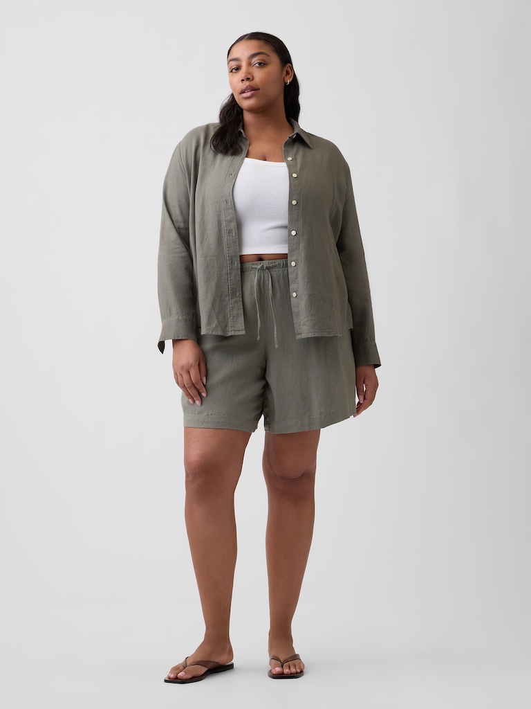 4" High Rise Pull-On Linen-Blend Shorts