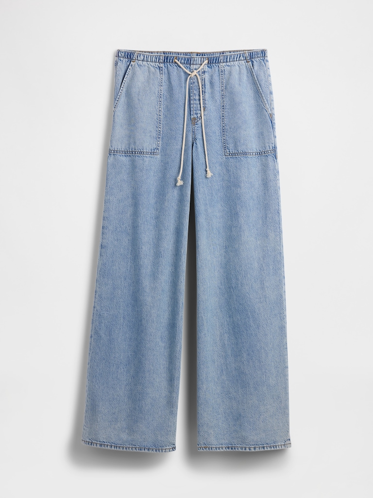 Mid Rise Soft Pull-On Wide-Leg Jeans