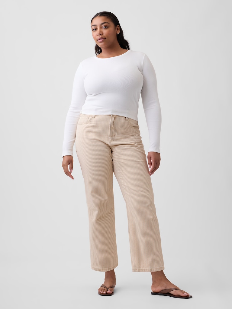 Low Slung Stripe Relaxed Straight Crop Jeans