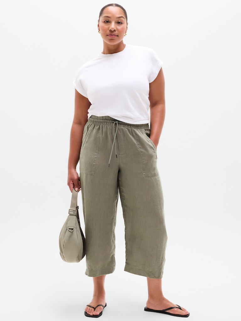 Retreat Linen Easy Barrel Crop Pant