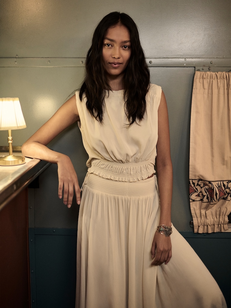 Smocked Georgette Cropped Tank