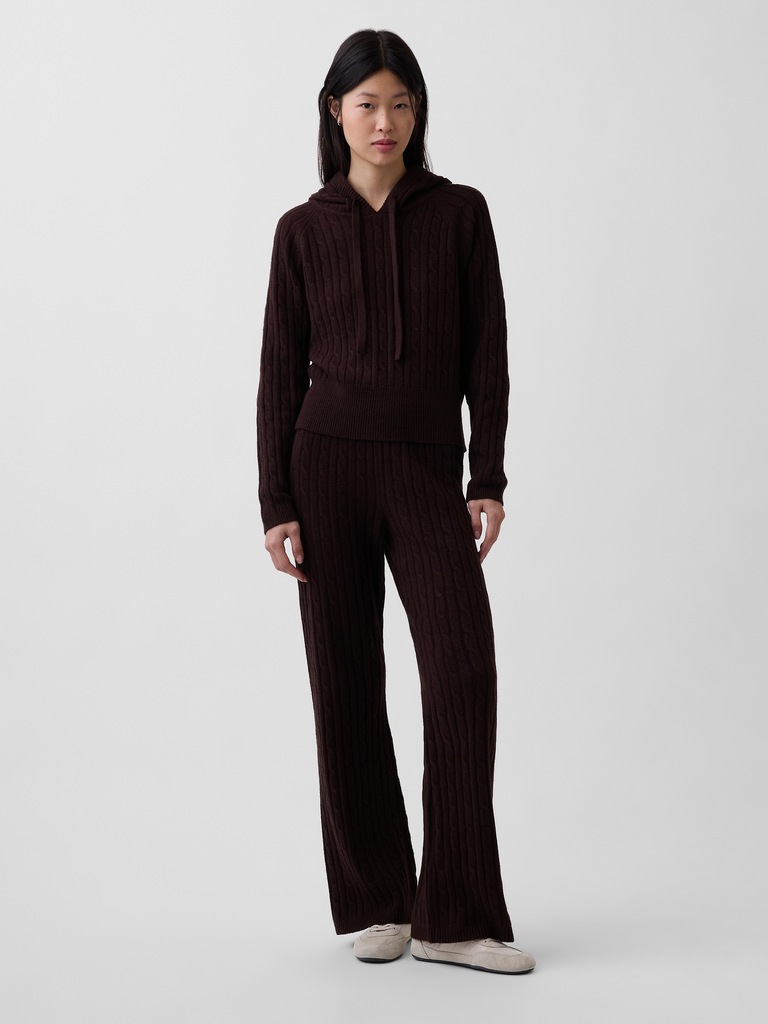 CashSoft Relaxed Cable-Knit Hoodie