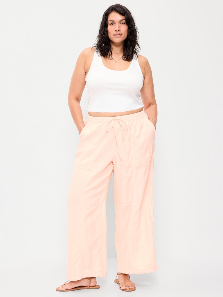 Mid-Rise Linen-Blend Cinched-Ankle Pants