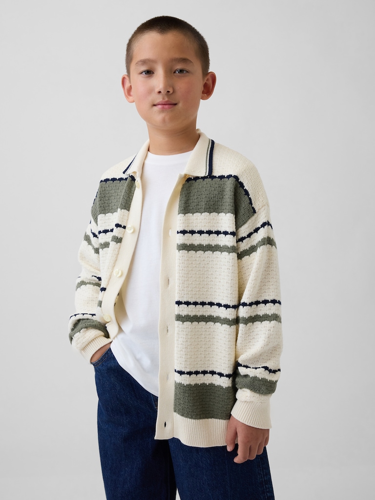 Kids Relaxed Polo Cardigan Sweater