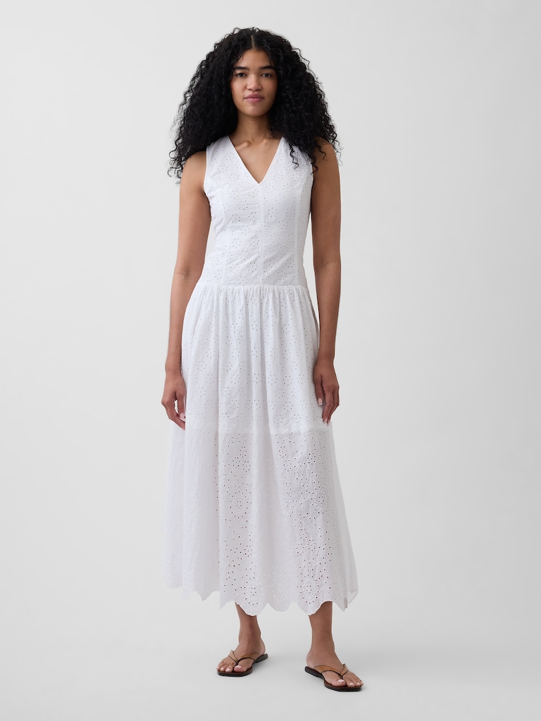 Eyelet Drop-Waist Maxi Dress