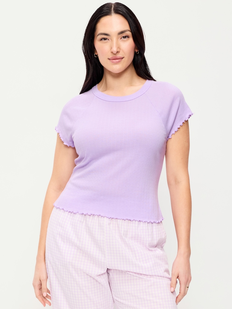 Short-Sleeve Pointelle Sleep Top