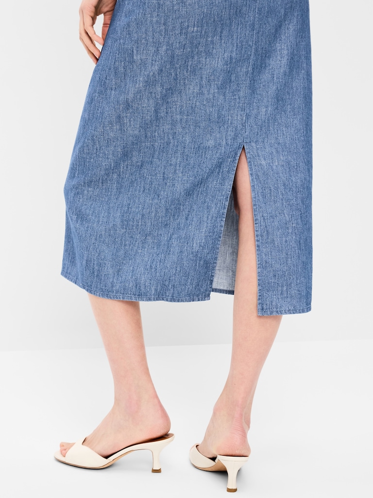 Short-Sleeve Scoop-Neck Midi Dress