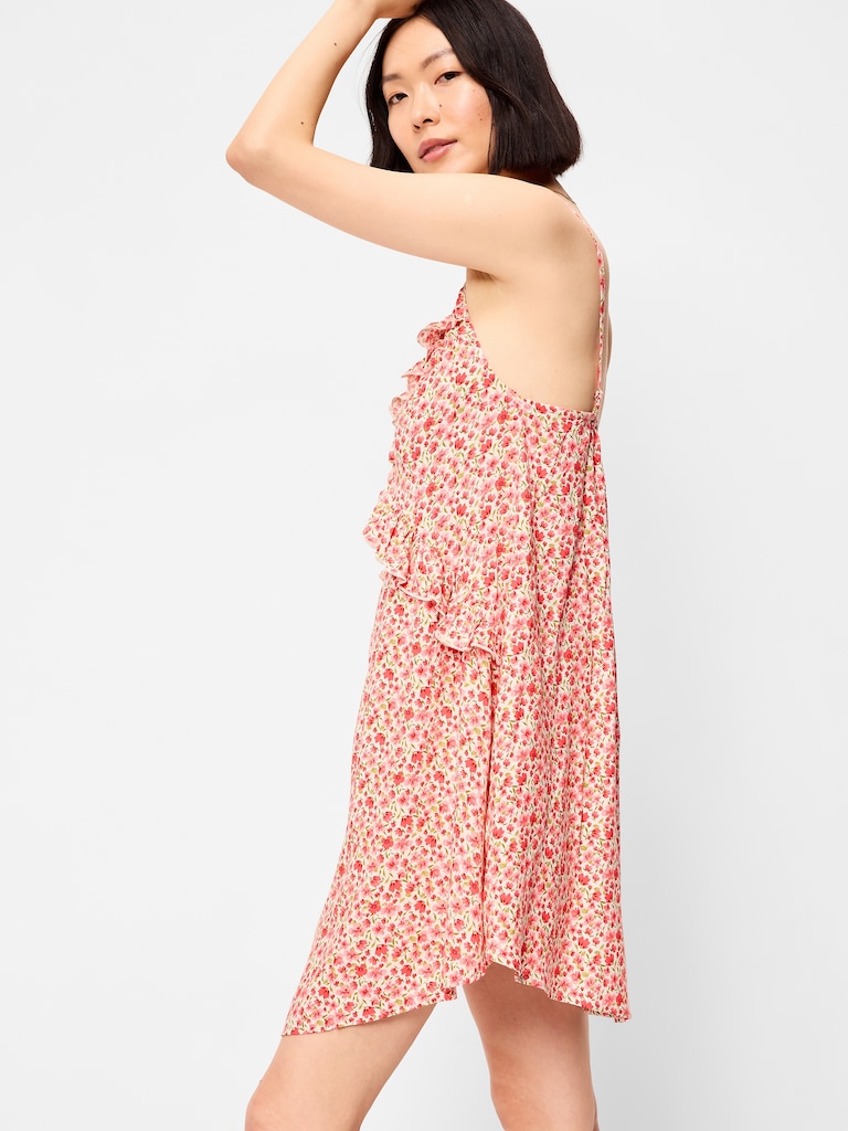 Ruffle-Trim Asymmetrical Mini Dress