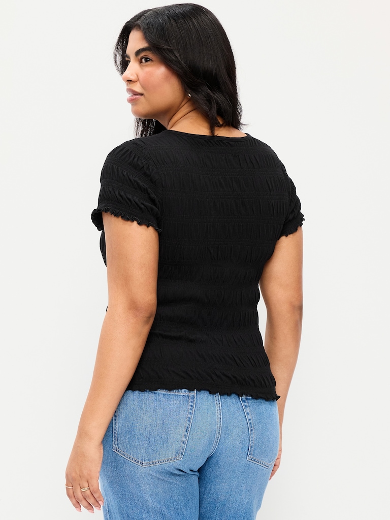 Slit-Neck Smocked Top