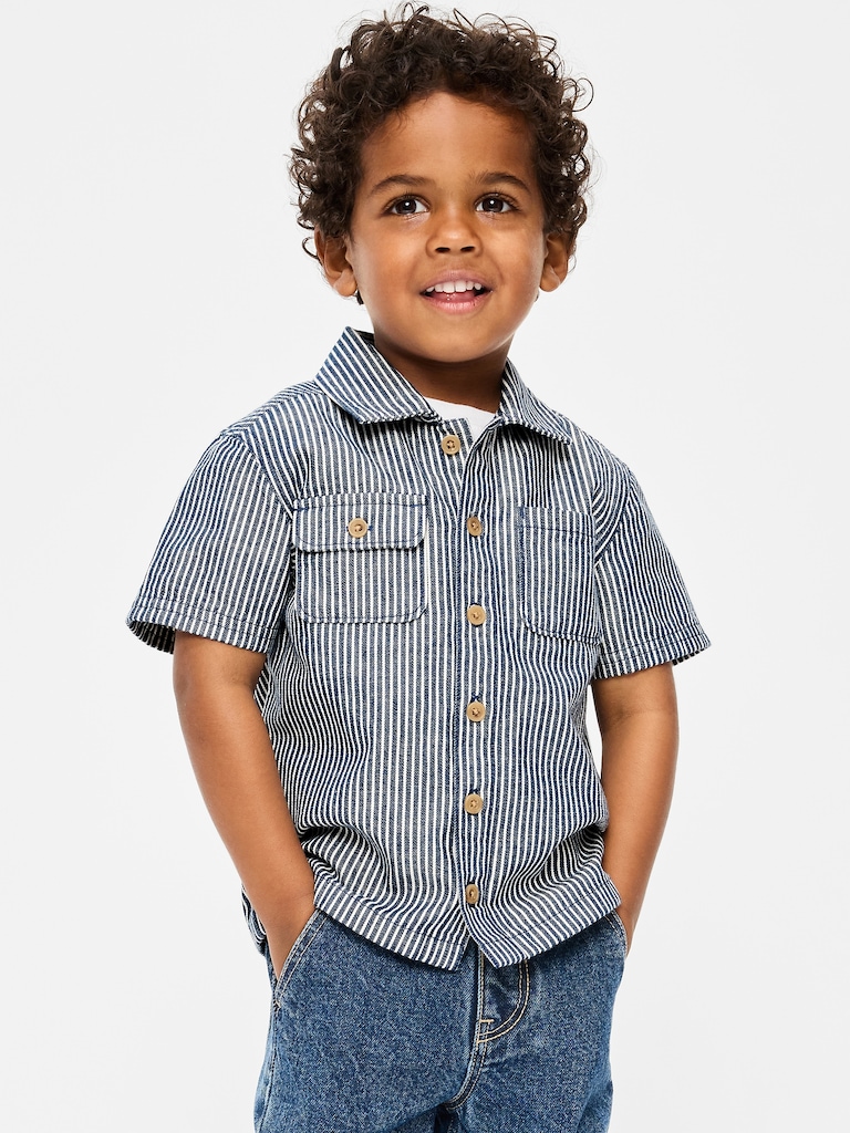 Short-Sleeve Striped Utility Shirt for Toddler Boys