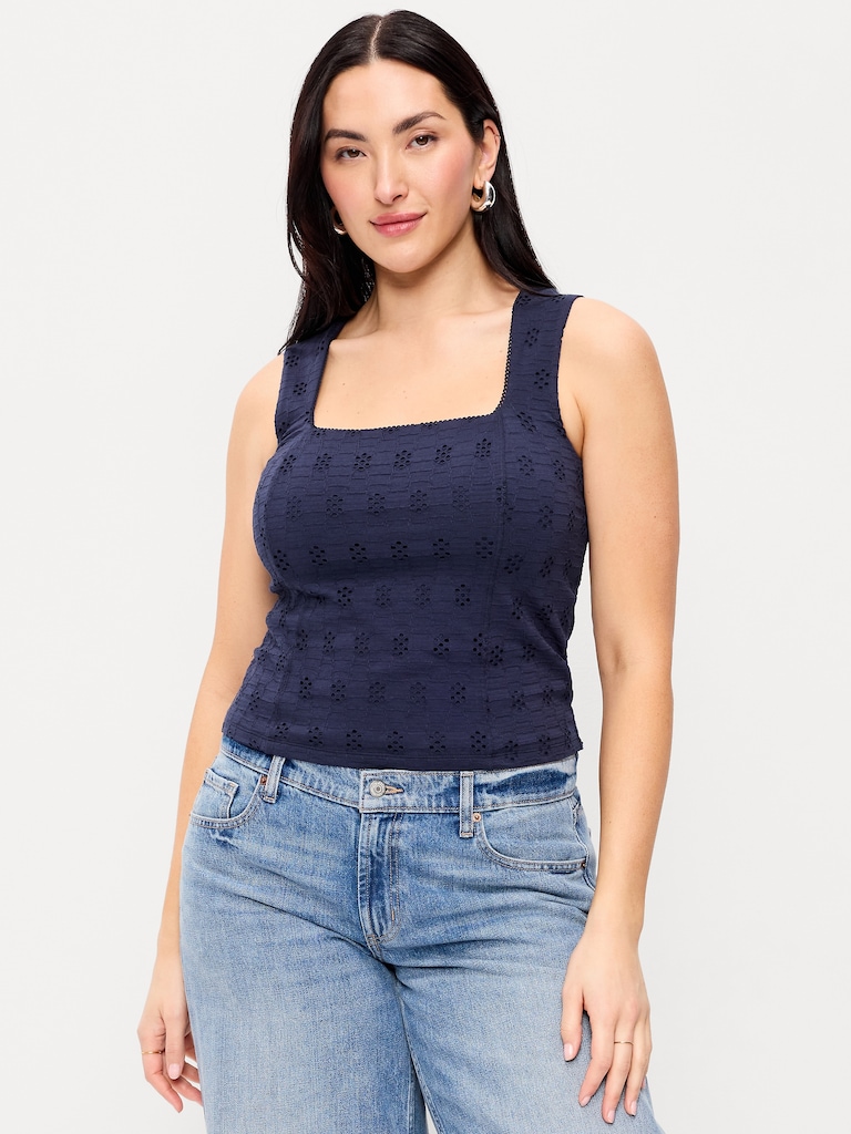 Seamed-Bodice Eyelet Tank Top