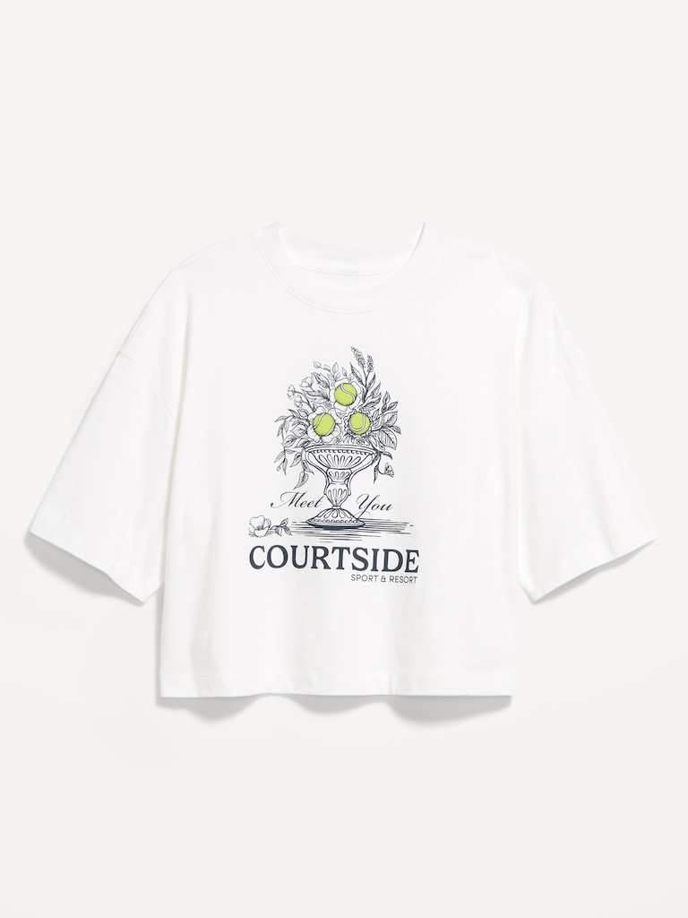 Vintage Crew-Neck Oversized Crop Graphic T-Shirt