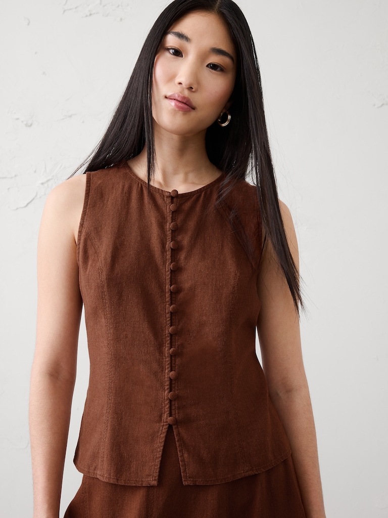 Linen-Blend Tie-Back Vest