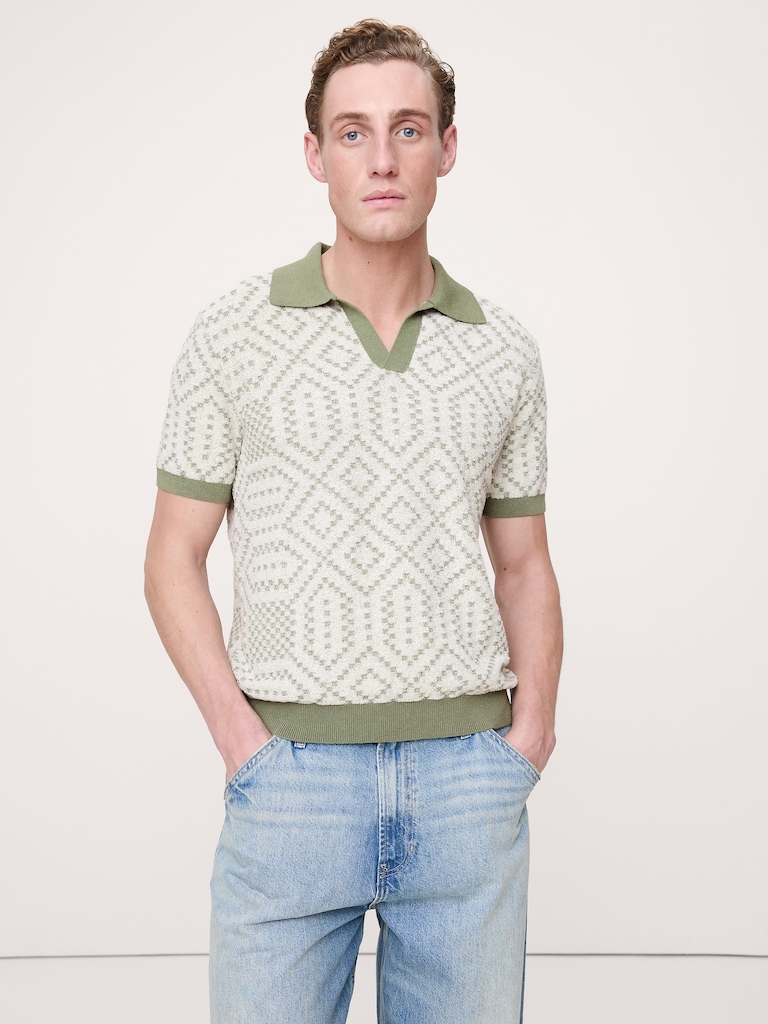 Linen-Cotton Blend Jacquard Polo