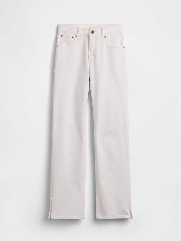 Mid Rise Split-Hem Straight Jeans