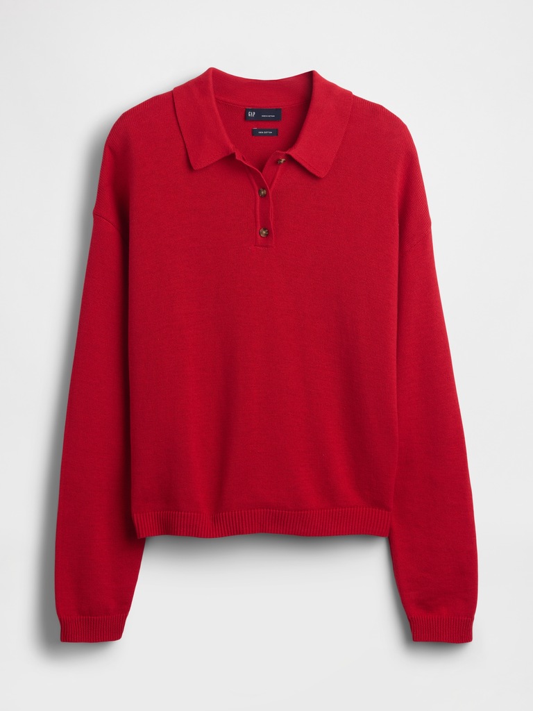 100% Cotton Relaxed Polo Sweater