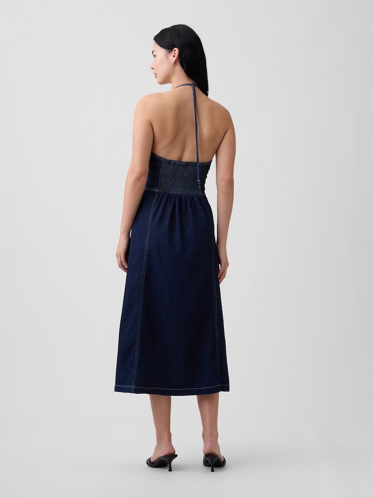 Denim Halter Midi Dress