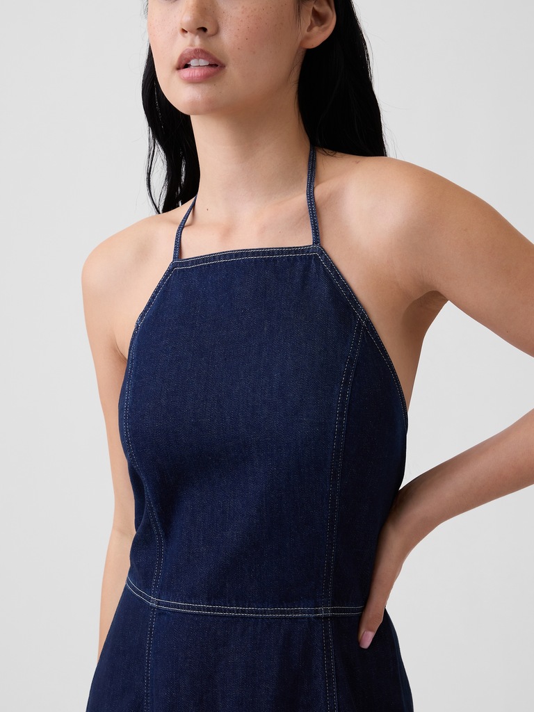 Denim Halter Midi Dress
