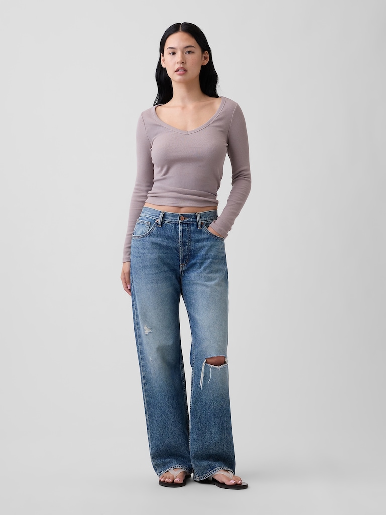 Ribbed V-Neck T-Shirt