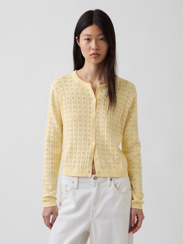 100% Cotton Pointelle Crop Cardigan
