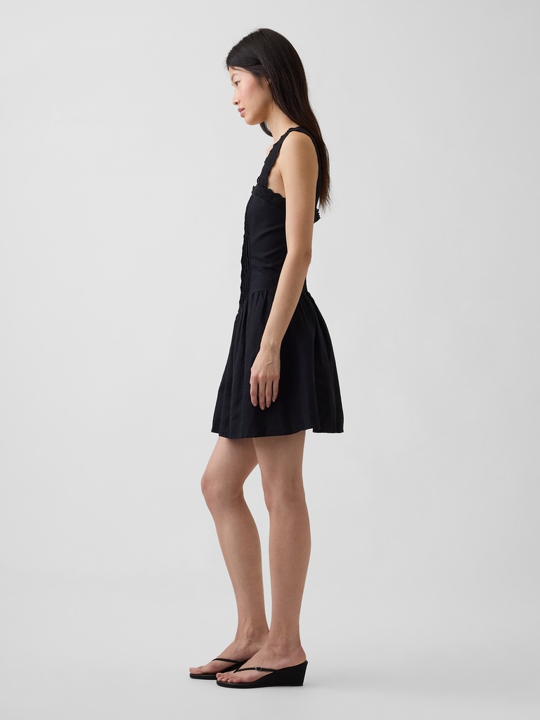 Pintuck Drop-Waist Mini Dress