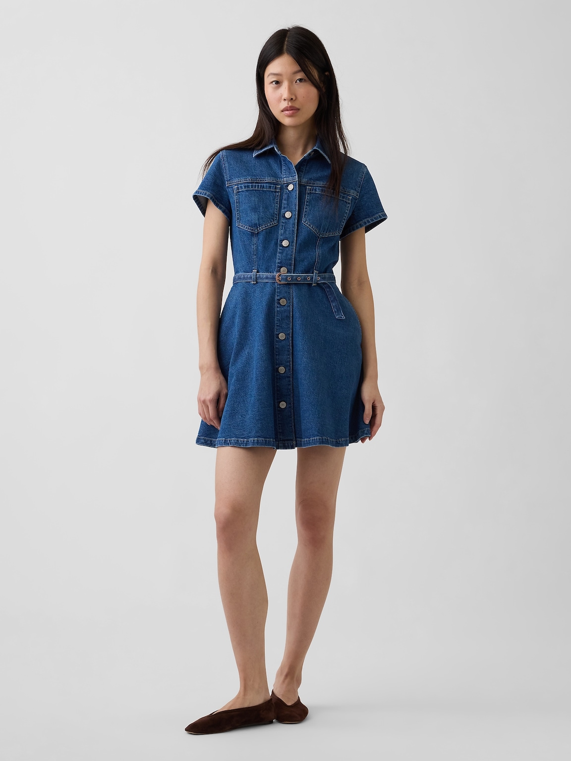 Denim Belted Mini Shirtdress