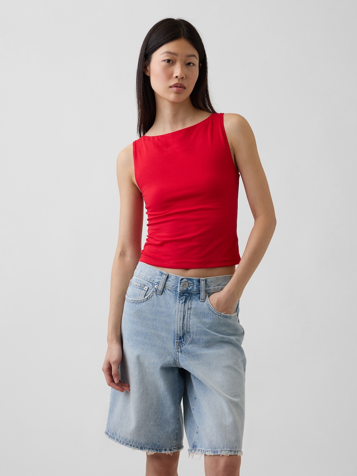 CloseKnit Jersey Boatneck Crop Tank Top