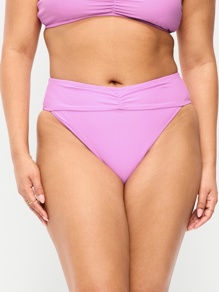High-Waisted Cinched Bikini Swim Bottoms