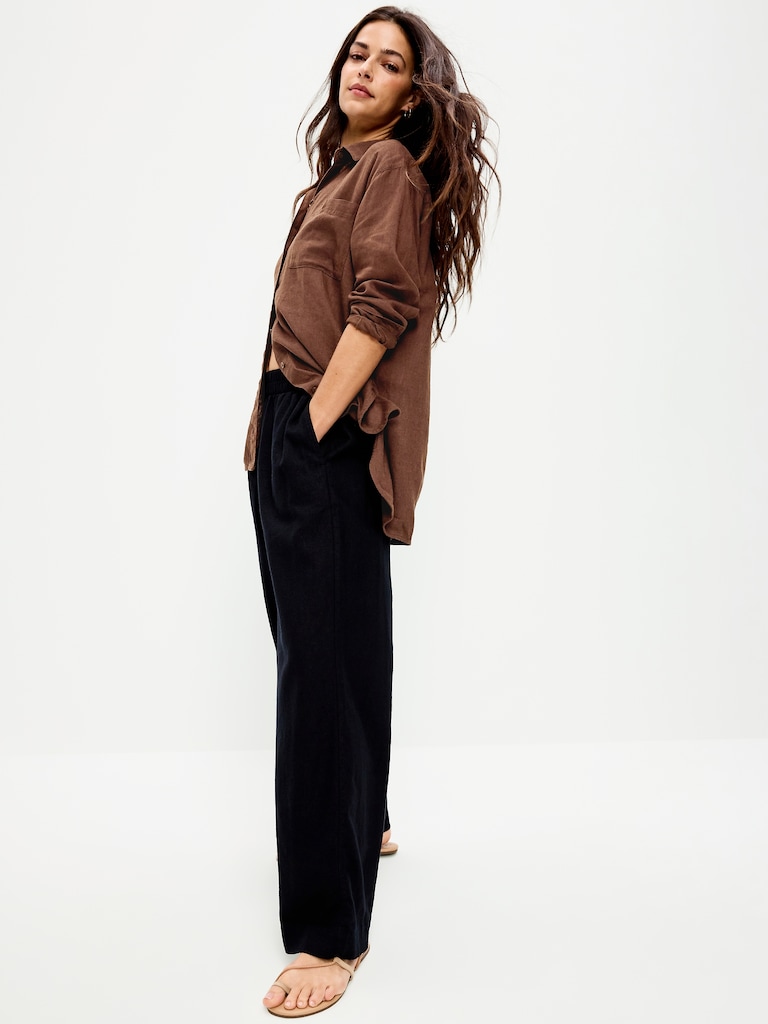 Linen-Blend Loose Button-Down Shirt