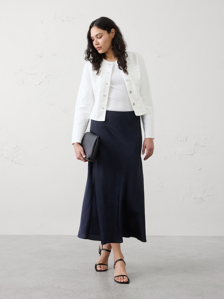 Crushed Satin Midi Skirt