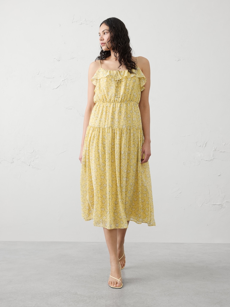 Chiffon Ruffle Midi Dress
