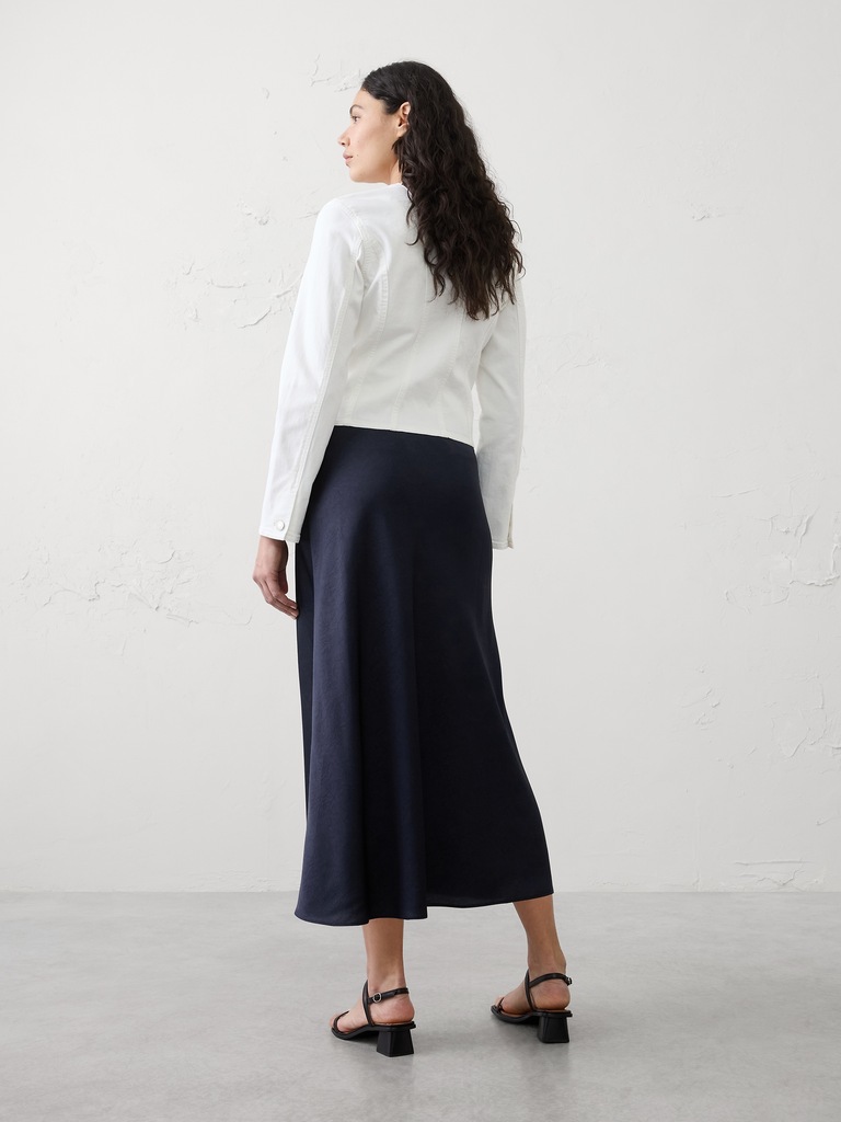 Crushed Satin Midi Skirt